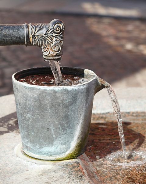 Old fountain with bucket, Old Town, Stralsund, Mecklenburg-Western Pomerania, Germany, Europe by Torsten Krüger