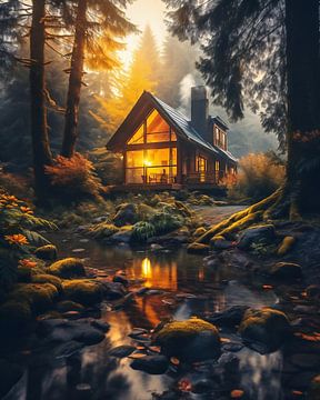 Huis in het bos van fernlichtsicht