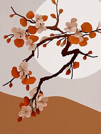 Japandi Art: Japanese branch with blossoms in warm earth tones by Studio Pieternel