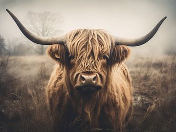 Portrait d'un bovin Highland écossais au pâturage