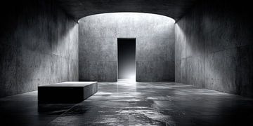 Rustige betonnen kamer met centrale doorgang van Klaus Tesching - Art-AI