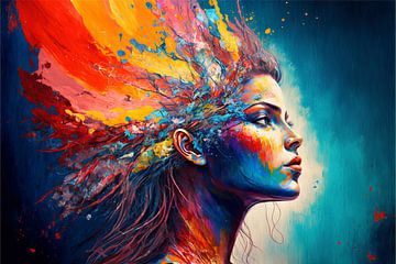 Abstract & Kleurrijk schilderij: Creatieve geest van Vrouw van Surreal Media