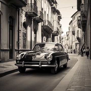 Vintage car in an Italian street, black and white photograph by Animaflora PicsStock