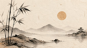 Friedlicher Bambus bei Sonnenuntergang in einer beruhigenden Japandi-Landschaft