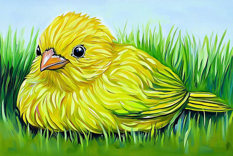 Gele vogel in het gras van Art & Soul Creations