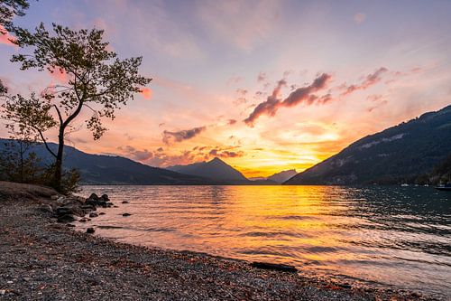 Sunset Lake Thun, Switzerland.