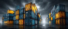 Leuchtende Container im Hafen von Jonas Weinitschke