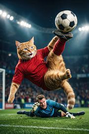 Katze tritt gegen einen Fußball von Matthias Hauser
