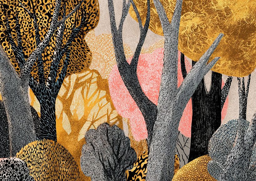 Goldene Bäume | Goldener Wald von Blumen Studio