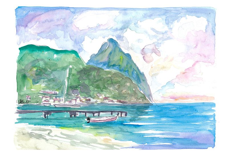 Prachtig uitzicht op de Pitons in Saint Lucia van Markus Bleichner
