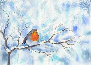 Rouge-gorge dans un paysage hivernal