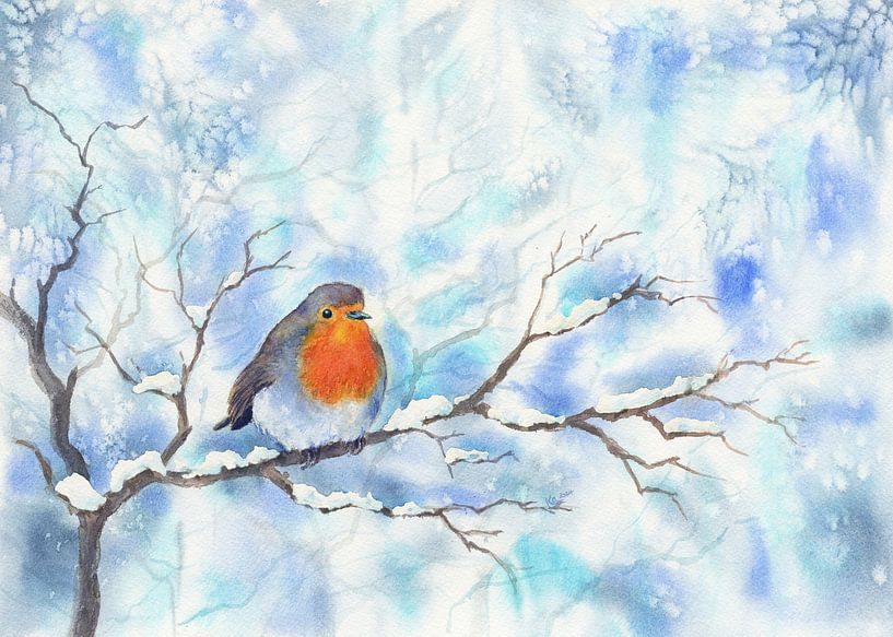 Rouge-gorge dans un paysage hivernal par Karen Kaspar
