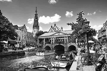 Zeichnung des Rathauses und der Kroonbrug Leiden Niederlande