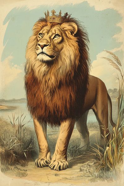 Lion with Crown Majestic Pride in the Wilderness by Eva Lee