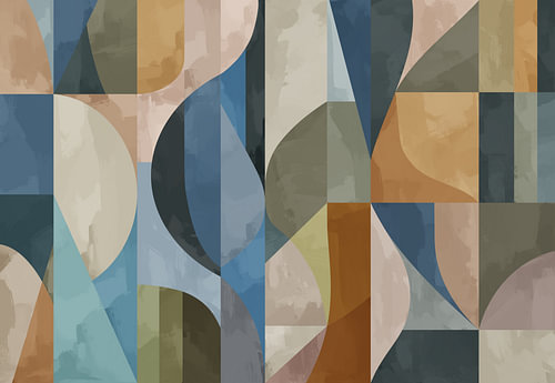 Terracotta shapes in muted teal