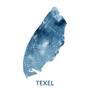 Carte de Texel | Aquarelle bleu océan | Cercle mural sur WereldkaartenShop