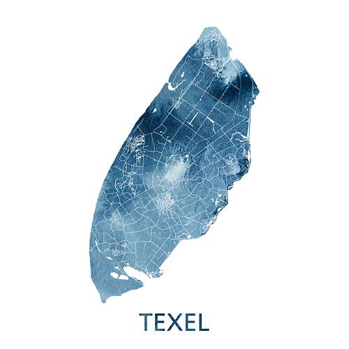 Texel-Karte | Ozeanblau Aquarell | Wandkreis