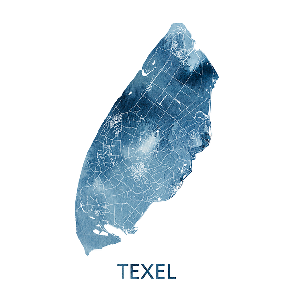 Texel Plattegrond | Oceaan Blauw Aquarel | Wandcirkel van WereldkaartenShop