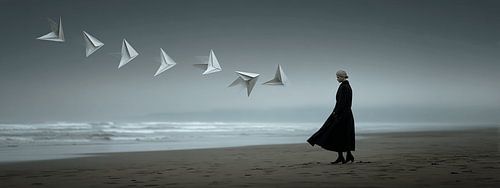 Paper Bird Dance on the Shore