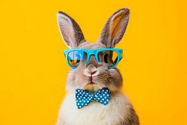 Hase mit Brille und Fliege vor Gelb von Poster Art Shop