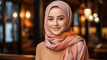 Portrait of a smiling Muslim woman with a colourful headscarf by Animaflora PicsStock