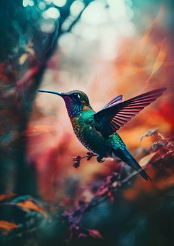 Hummingbird in a colourful forest by Jan Bechtum