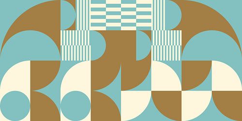 Abstracte retro geometrische kunst in goud, blauw en gebroken wit nr. 2