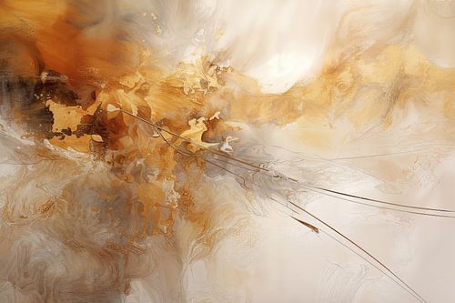 Abstrakte Malerei in herbstlichen Farbtönen – minimalistische Linien in Braun, Orange und Beige von Joriali Fine Art