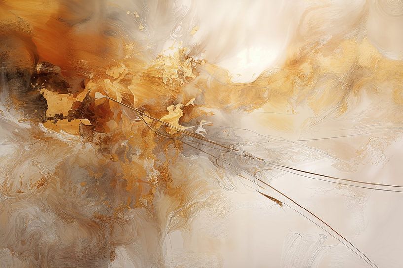 Abstract schilderij , minimalisme, herfst,bruin, oranje, geel, beige en wit van Joriali fotografie en schilderijen