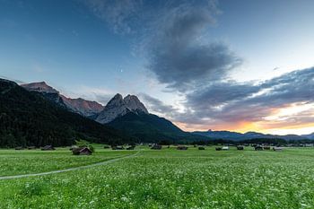 Bavarian summer meadows with mountain views in Garmisch-Prtenkirchen