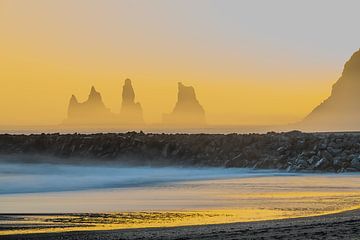 Iceland, Sunset Reynisdrangar and Black Sand Beach
