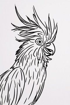 Illustration d'un oiseau aux lignes noires simples sur De Muurdecoratie