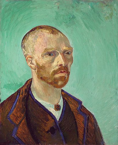 Vincent van Gogh. Zelfportret. Retro schilderij in groen en bruin