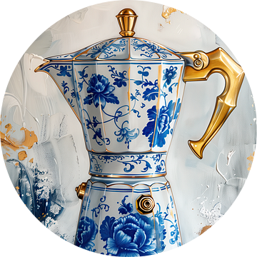 Koffie - Delfts Blauw met gouden Percolator van Marianne Ottemann - OTTI