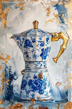 Koffie - Delfts Blauw met gouden Percolator van Marianne Ottemann - OTTI