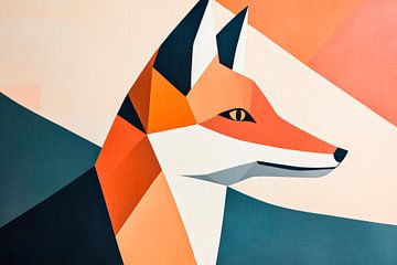 Geometric fox portrait in warm colours by Poster Art Shop