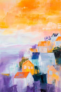 Levendig landschap met kleurrijke huizen