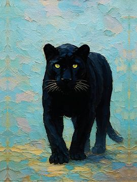 Powerful Black Panther Fog Palette Knife Impasto Portrait by Ramy Salah Hefny