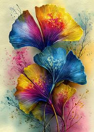 Painterly florals Evergreen Ginkgo Biloba 5 by JBJart Justyna Jaszke