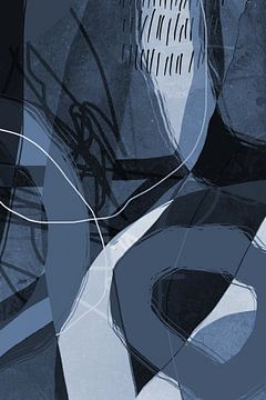 Formes et lignes organiques modernes, abstraites et minimalistes en bleu, noir et blanc. sur Dina Dankers