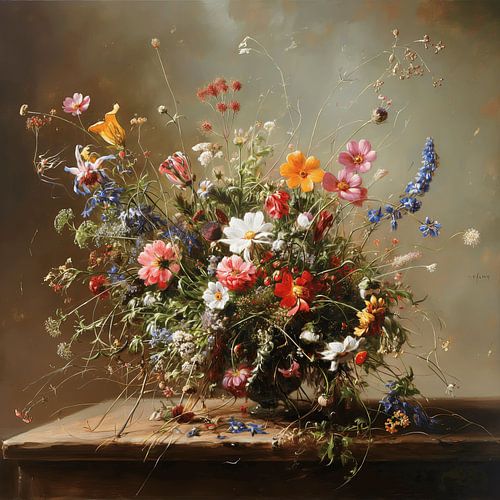 Bouquet of wildflowers with abstract background digital art