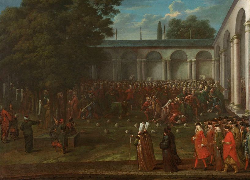 Cornelis Calkoen op weg naar de audiëntie bij sultan Ahmed III, Jean Baptiste Vanmour, ca. 1727 - ca van Marieke de Koning