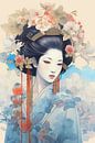 Geisha met bloemenkroon van Peter Balan thumbnail