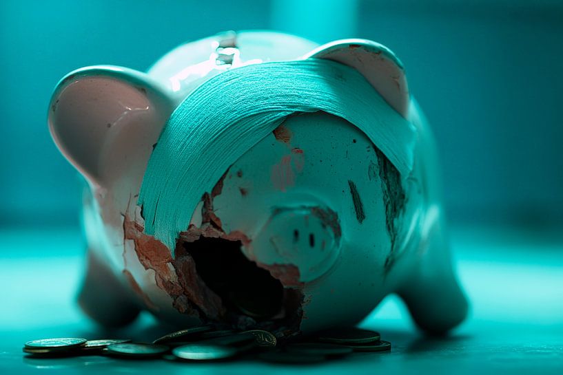 Smashed piggy bank with coins by Poster Art Shop