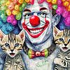 Lachende clown met 2 kittens (kunst) van Art by Jeronimo