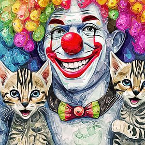 Lachender Clown mit 2 Kätzchen (Kunst) von Art by Jeronimo
