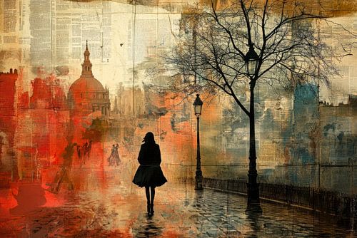 Von Graffiti inspiriert, Ölgemälde, Collage, Mischtechnik, Sonnenuntergang in der Stadt