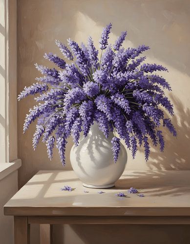 Lavender Lavandula angustifolia in a glossy white ceramic vase