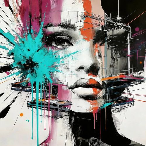 Regard turquoise — Visage parsemé de touches de couleurs vives