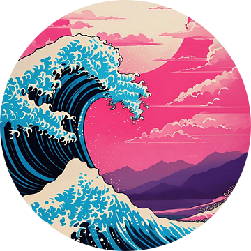 De grote roze golf voor Kanagawa - een dampgolf en retro-futuristische heruitbeelding